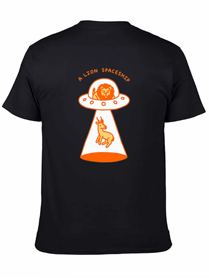 A Lion Spaceship Black T-Shirt