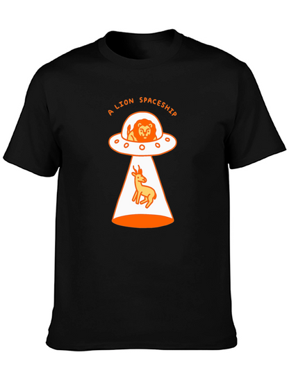 A Lion Spaceship Black T-Shirt