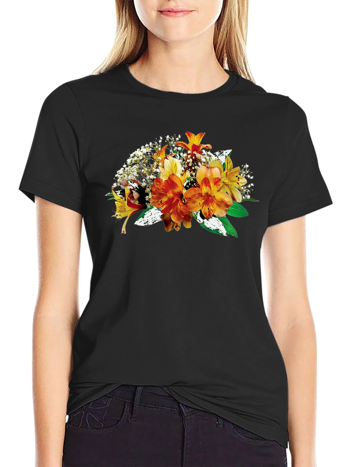 Floral Bouquet Graphic Black T-Shirt