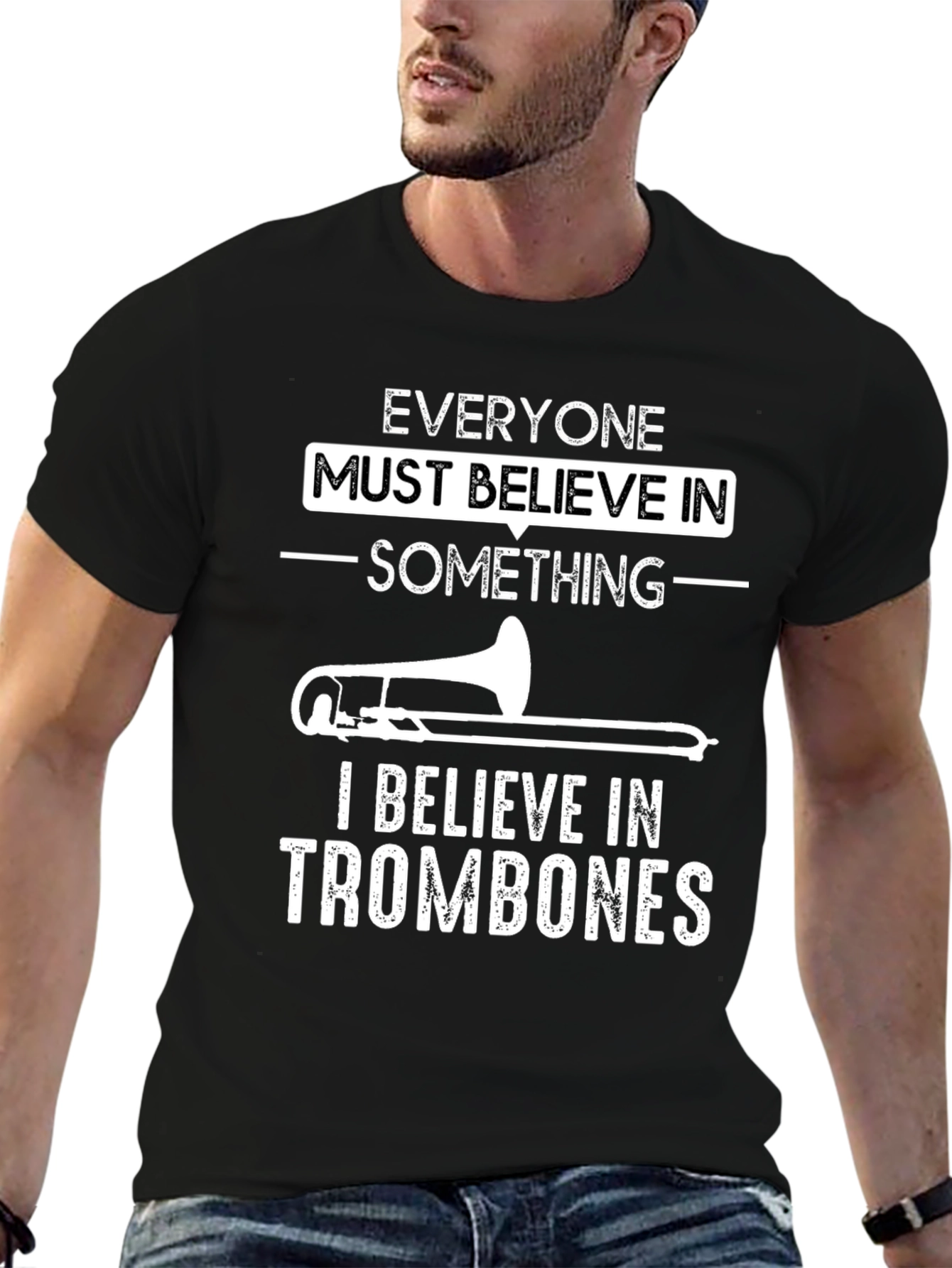 Trombone Believer Graphic T-Shirt - Black