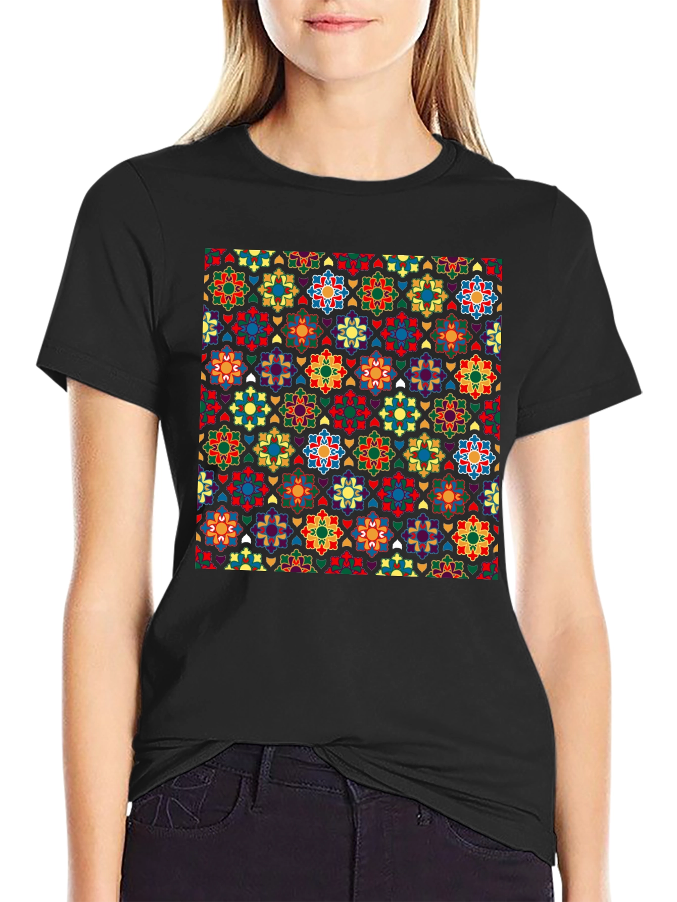 Patterned Crew Neck T-Shirt
