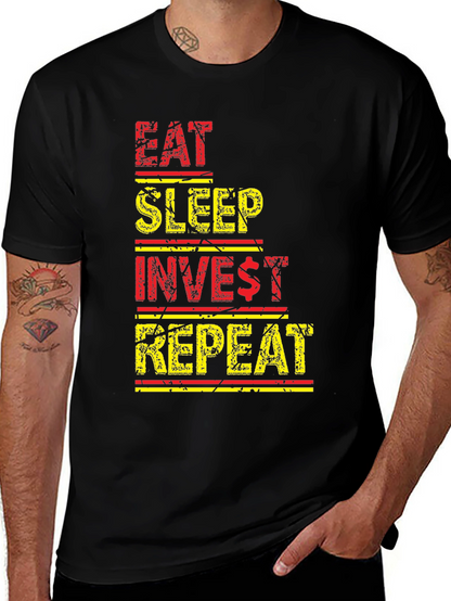 Eat Sleep Invest Repeat Black Graphic Tee