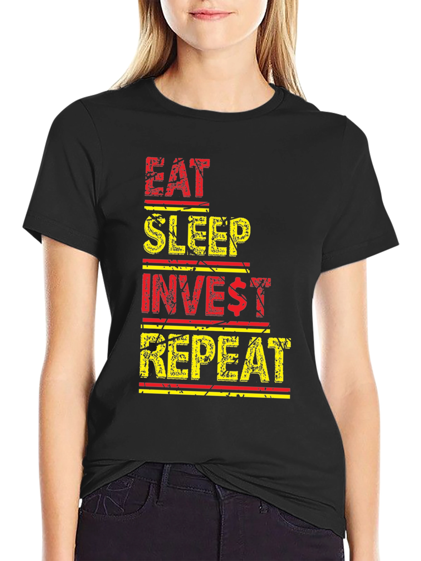 Eat Sleep Invest Repeat Black Graphic Tee
