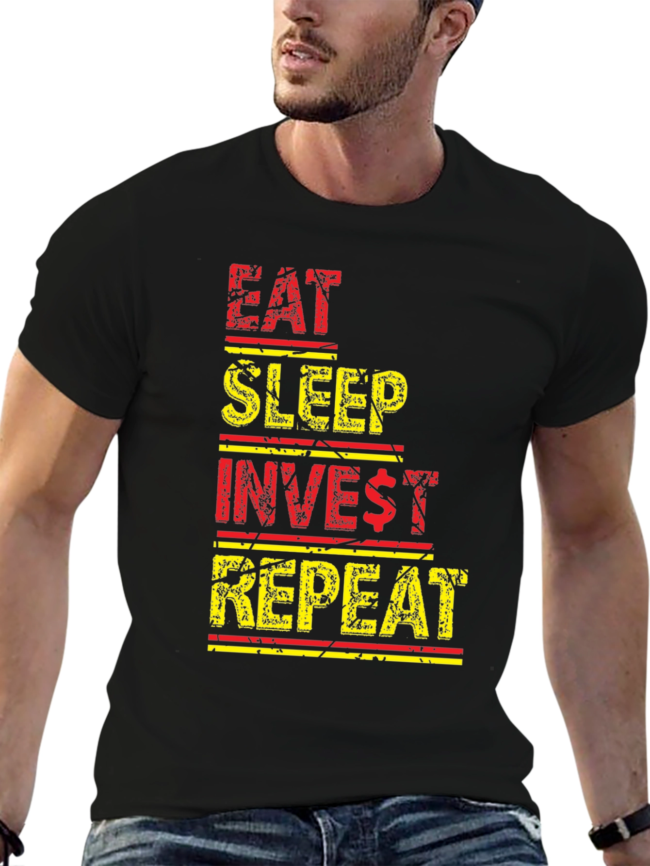 Eat Sleep Invest Repeat Black Graphic Tee