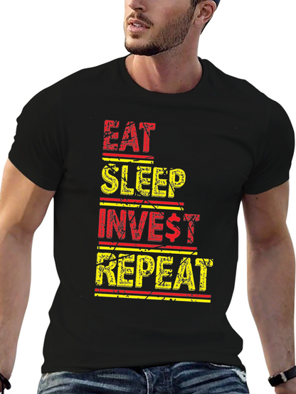 Eat Sleep Invest Repeat Black Graphic Tee
