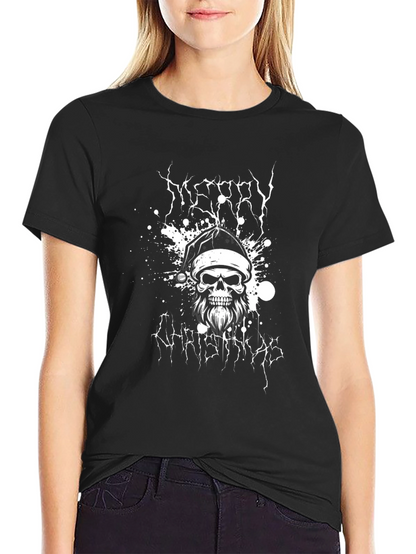 Merry Christmas Skull Graphic Tee - Black