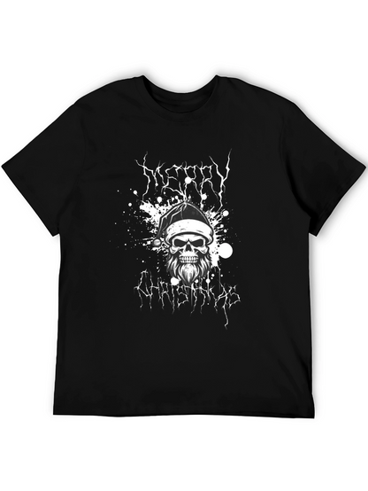 Merry Christmas Skull Graphic Tee - Black
