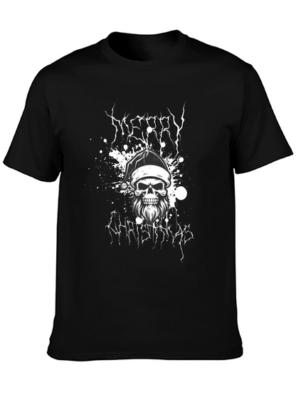 Merry Christmas Skull Graphic Tee - Black