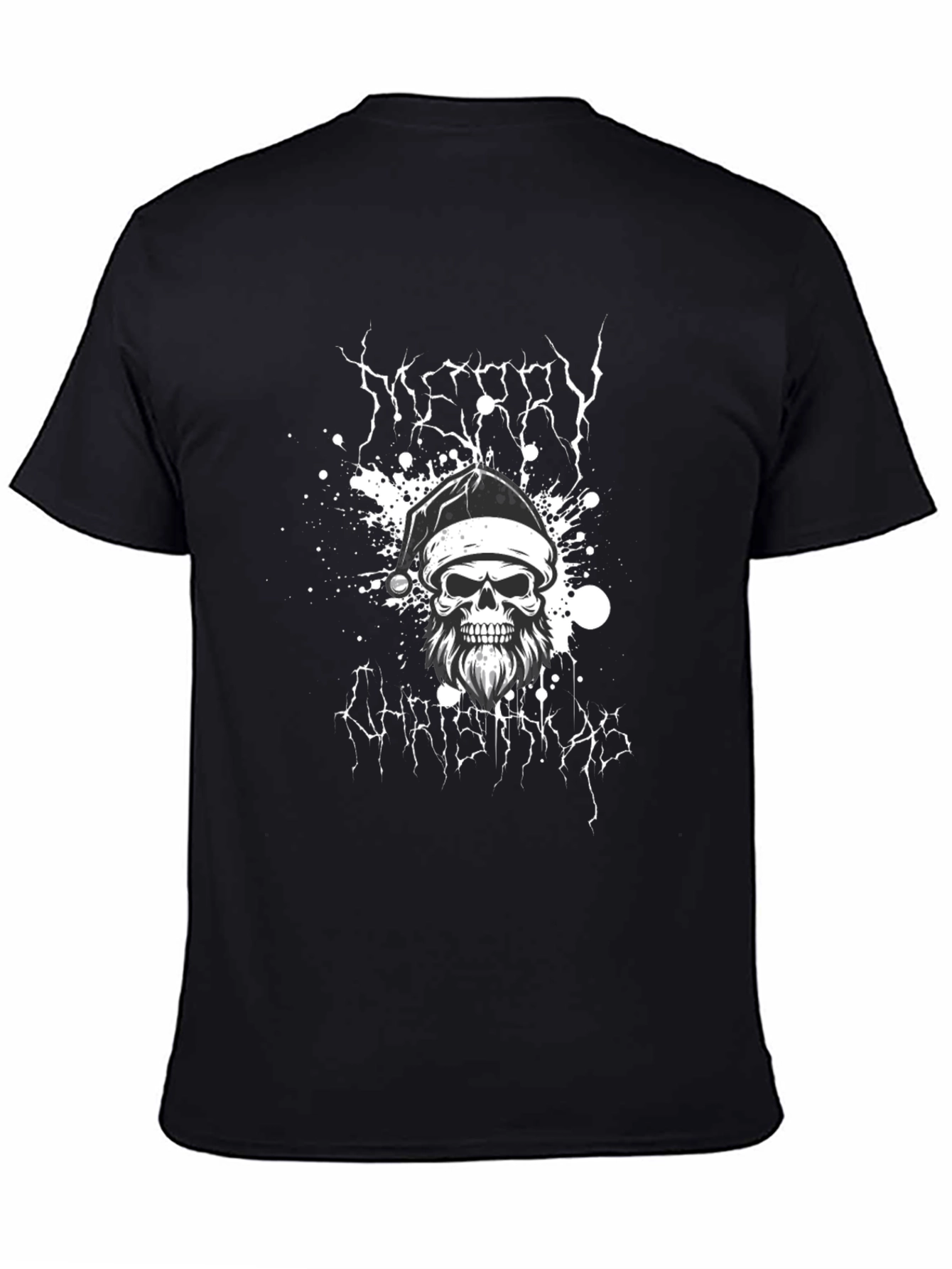 Merry Christmas Skull Graphic Tee - Black