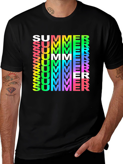 Summer Vibes Graphic Tee - Rainbow Text Black Shirt