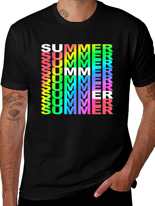 Summer Vibes Graphic Tee - Rainbow Text Black Shirt