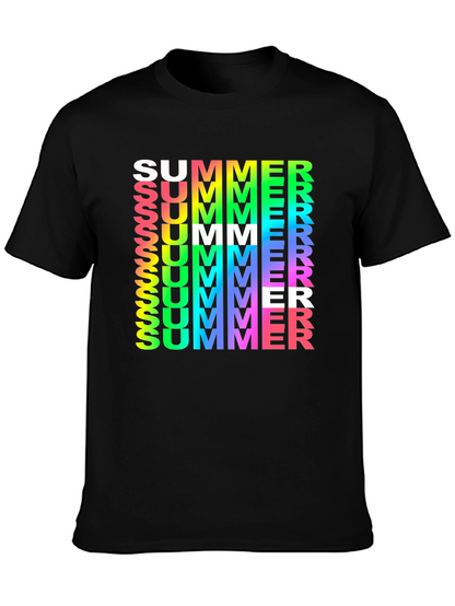 Summer Vibes Graphic Tee - Rainbow Text Black Shirt
