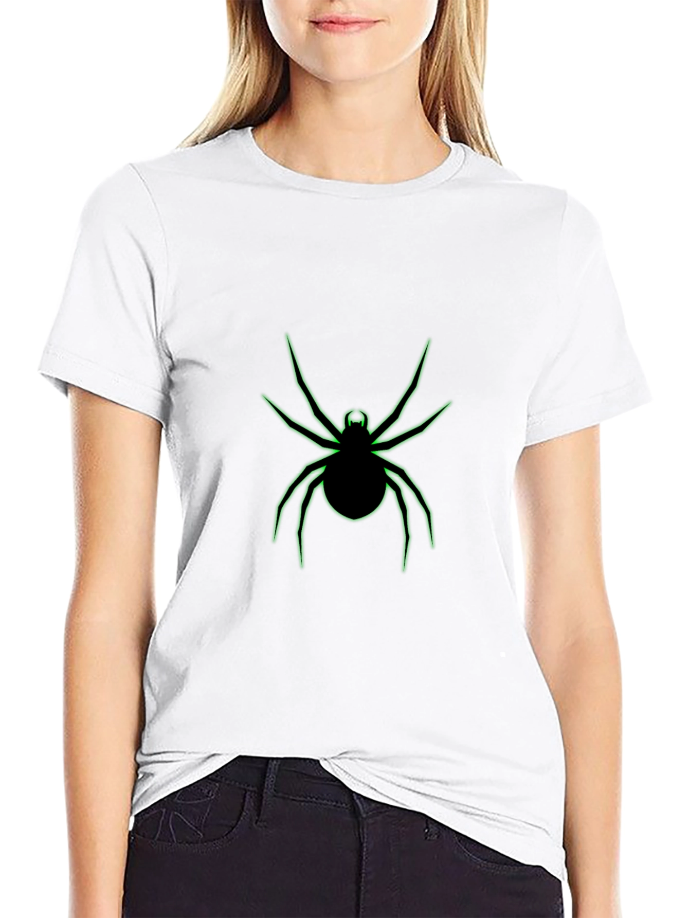 Black T-Shirt with Neon Green Spider Graphic