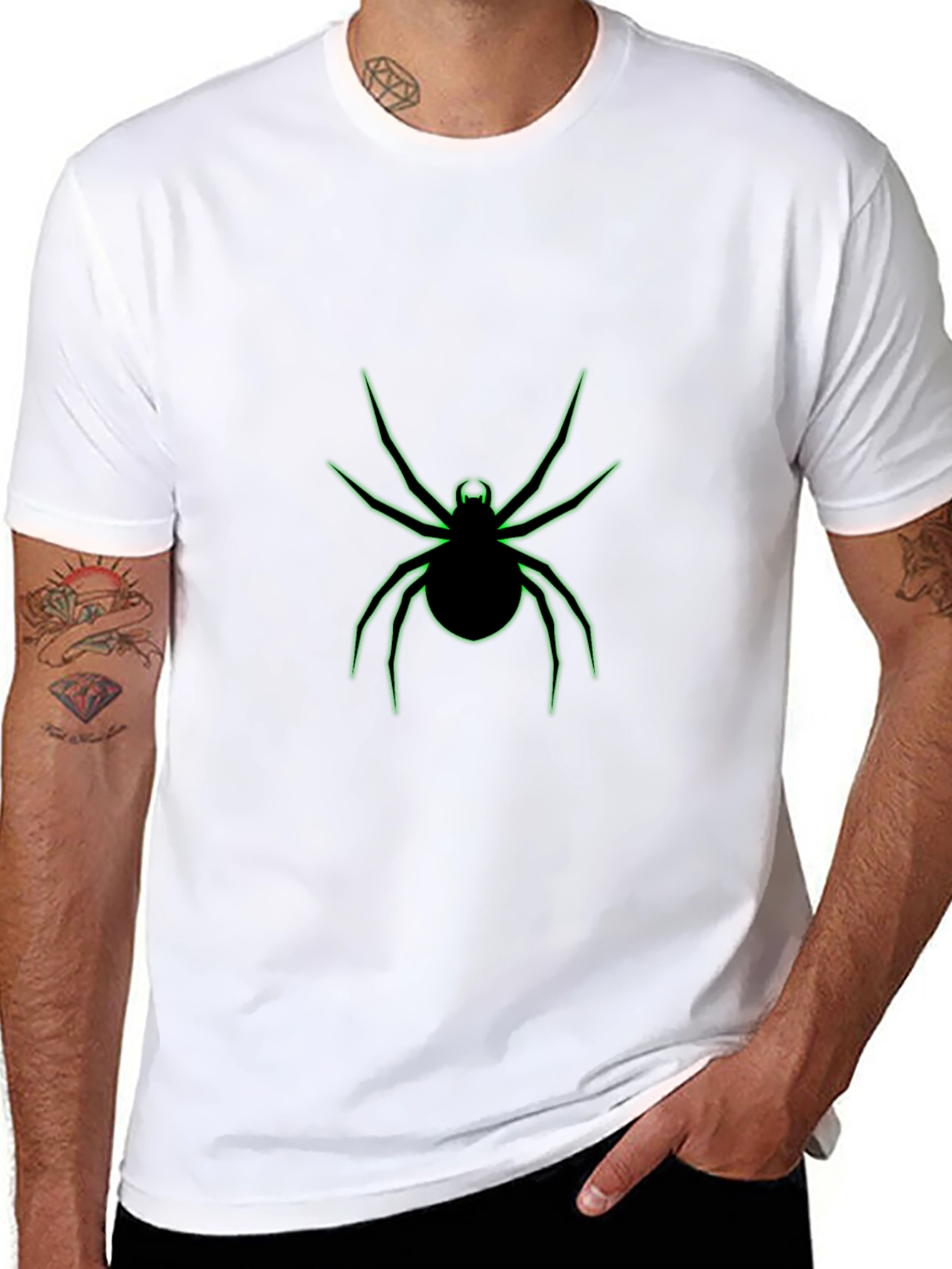 Black T-Shirt with Neon Green Spider Graphic