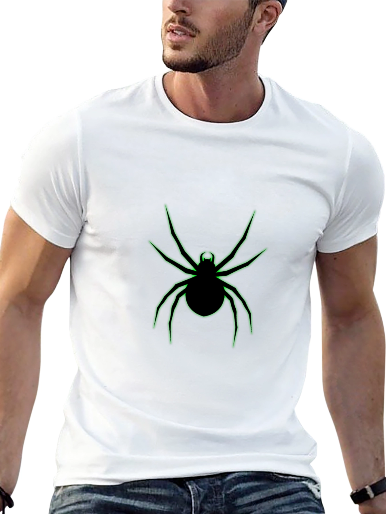 Black T-Shirt with Neon Green Spider Graphic