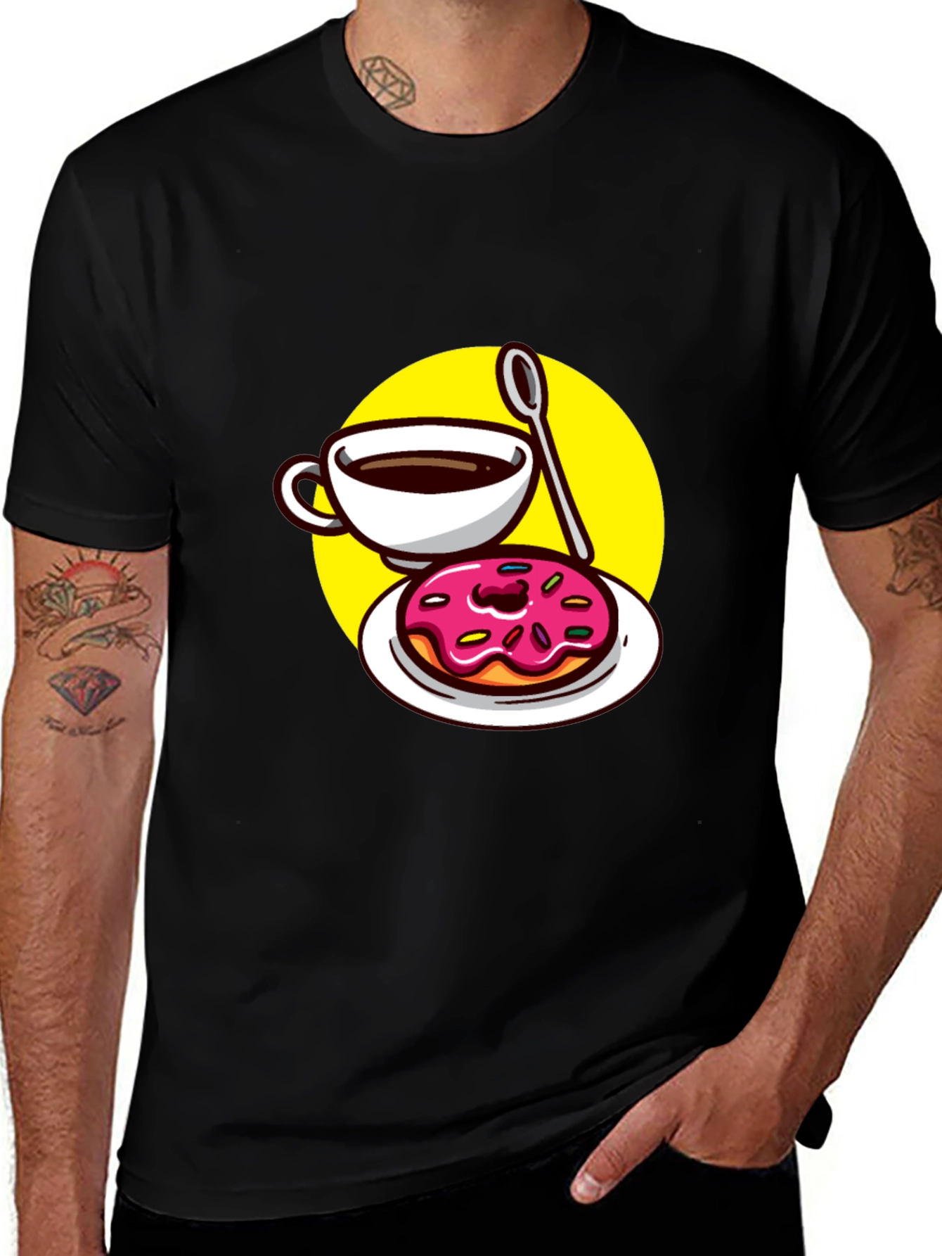 Coffee & Donut T-Shirt - Black Fun Graphic Tee