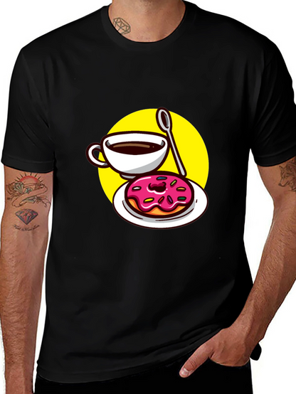 Coffee & Donut T-Shirt - Black Fun Graphic Tee