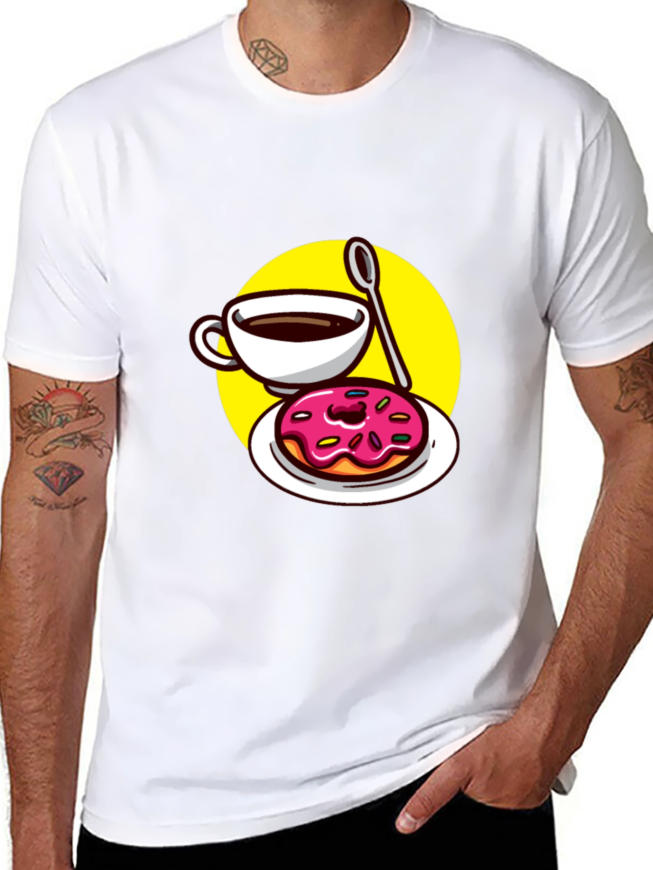 Coffee & Donut T-Shirt - Black Fun Graphic Tee