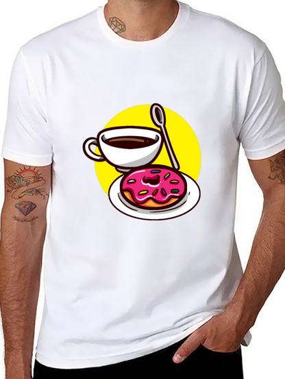Coffee & Donut T-Shirt - Black Fun Graphic Tee