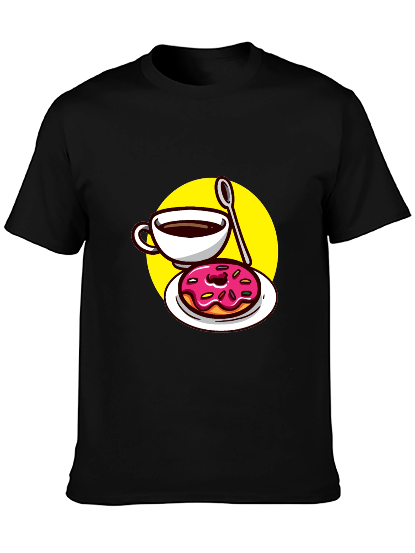 Coffee & Donut T-Shirt - Black Fun Graphic Tee