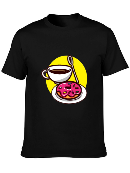 Coffee & Donut T-Shirt - Black Fun Graphic Tee