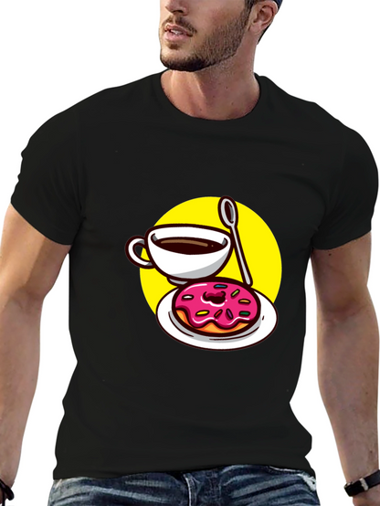 Coffee & Donut T-Shirt - Black Fun Graphic Tee