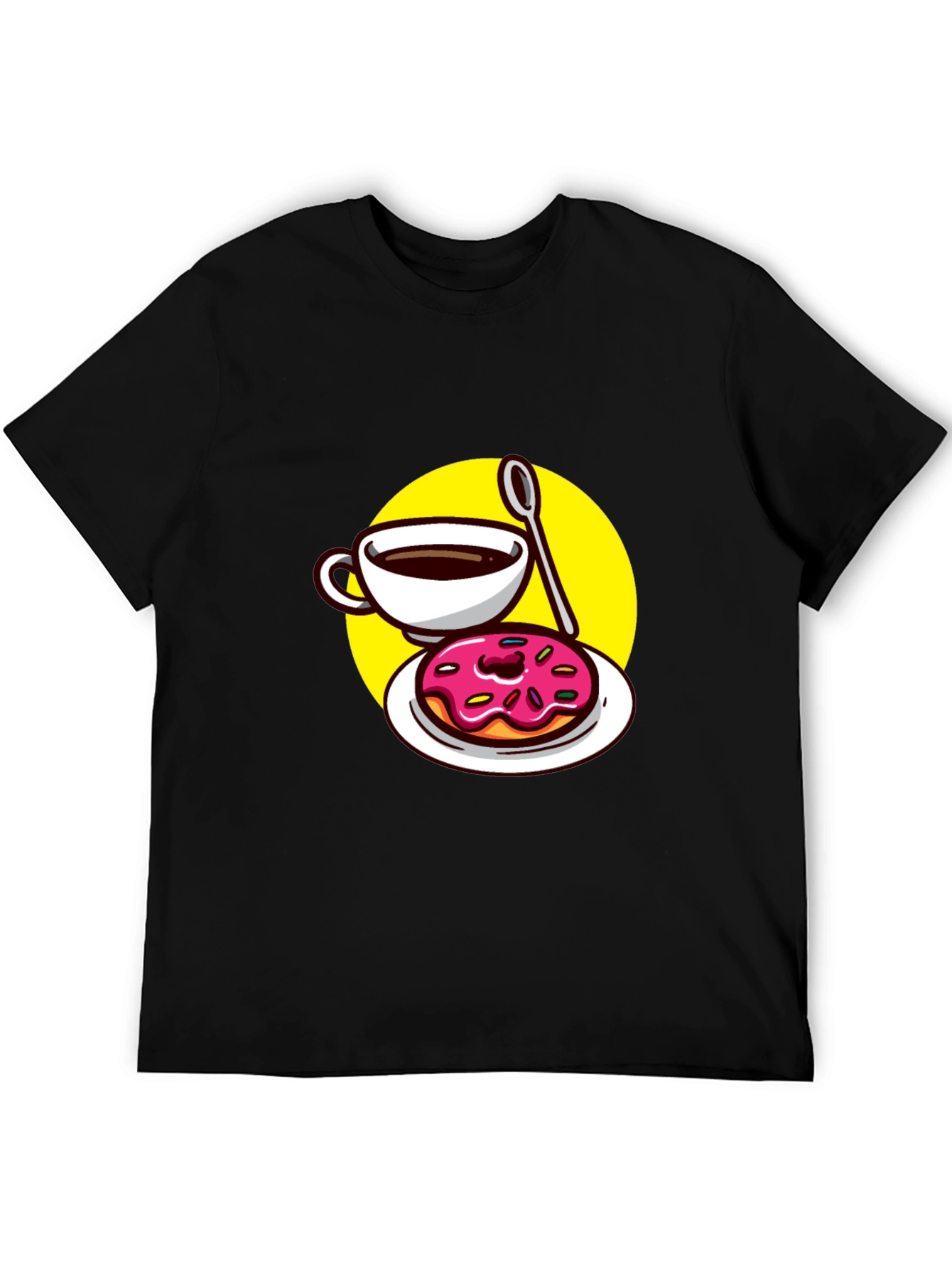 Coffee & Donut T-Shirt - Black Fun Graphic Tee