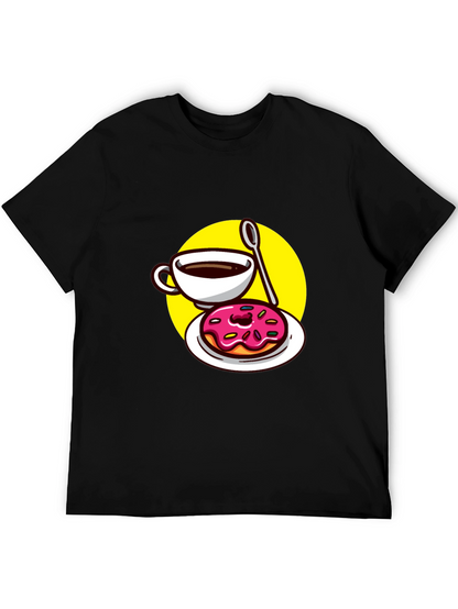 Coffee & Donut T-Shirt - Black Fun Graphic Tee