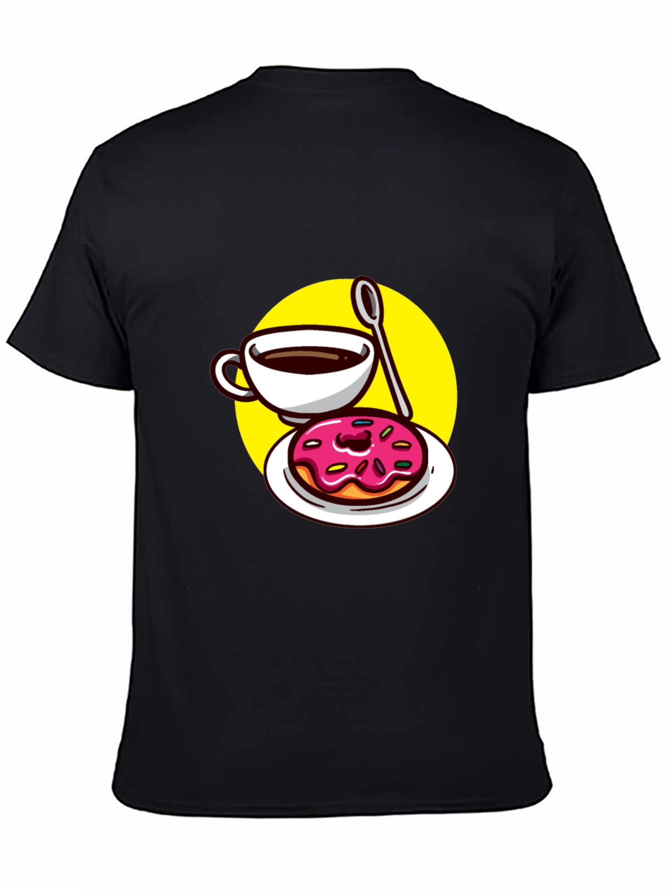 Coffee & Donut T-Shirt - Black Fun Graphic Tee