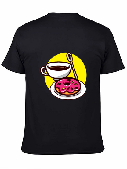 Coffee & Donut T-Shirt - Black Fun Graphic Tee