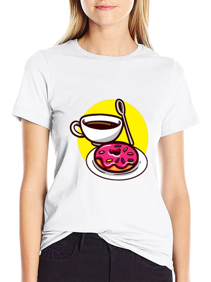 Coffee & Donut T-Shirt - Black Fun Graphic Tee