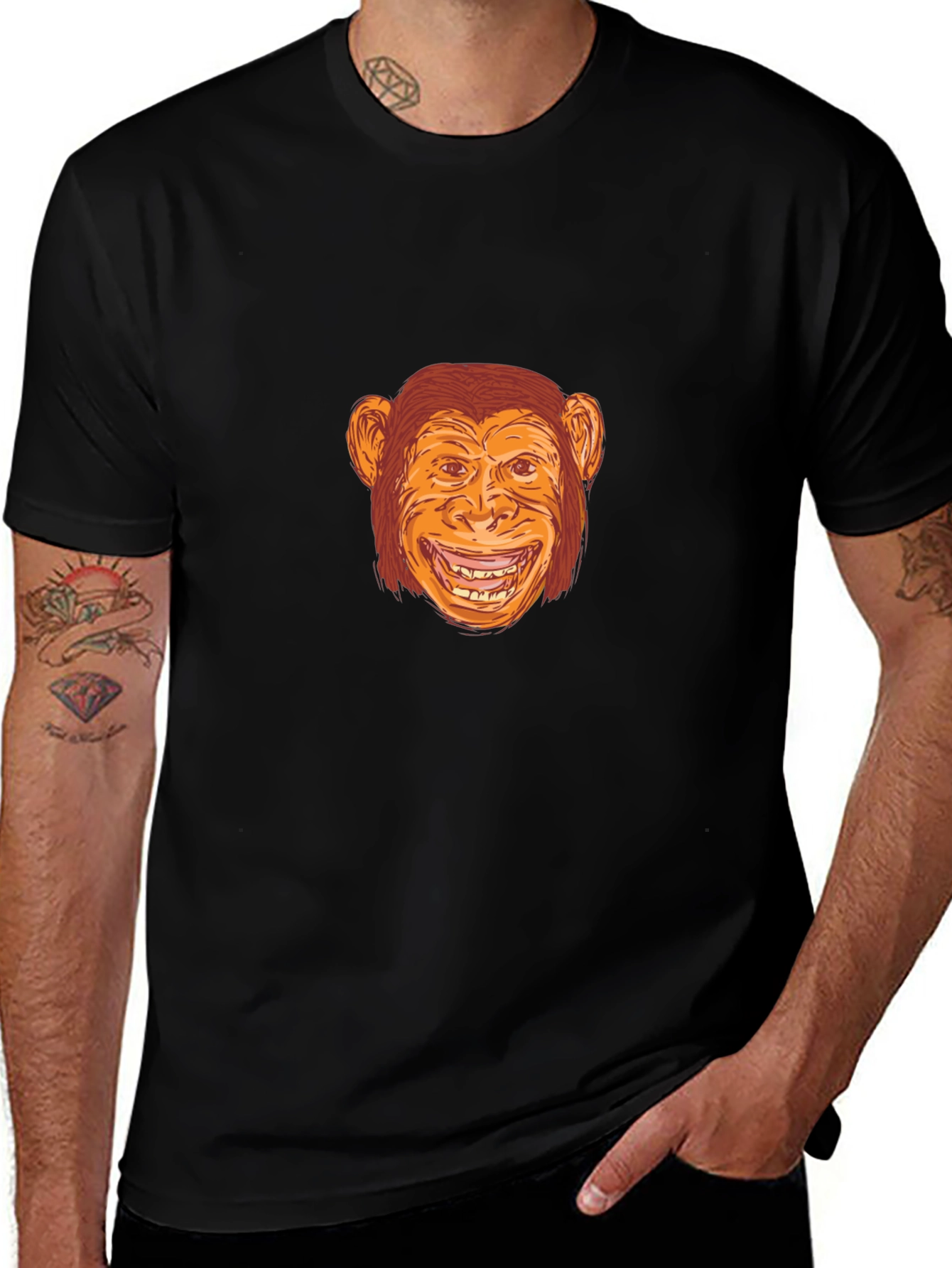 Funny Monkey Graphic Tee - Black Cotton T-Shirt