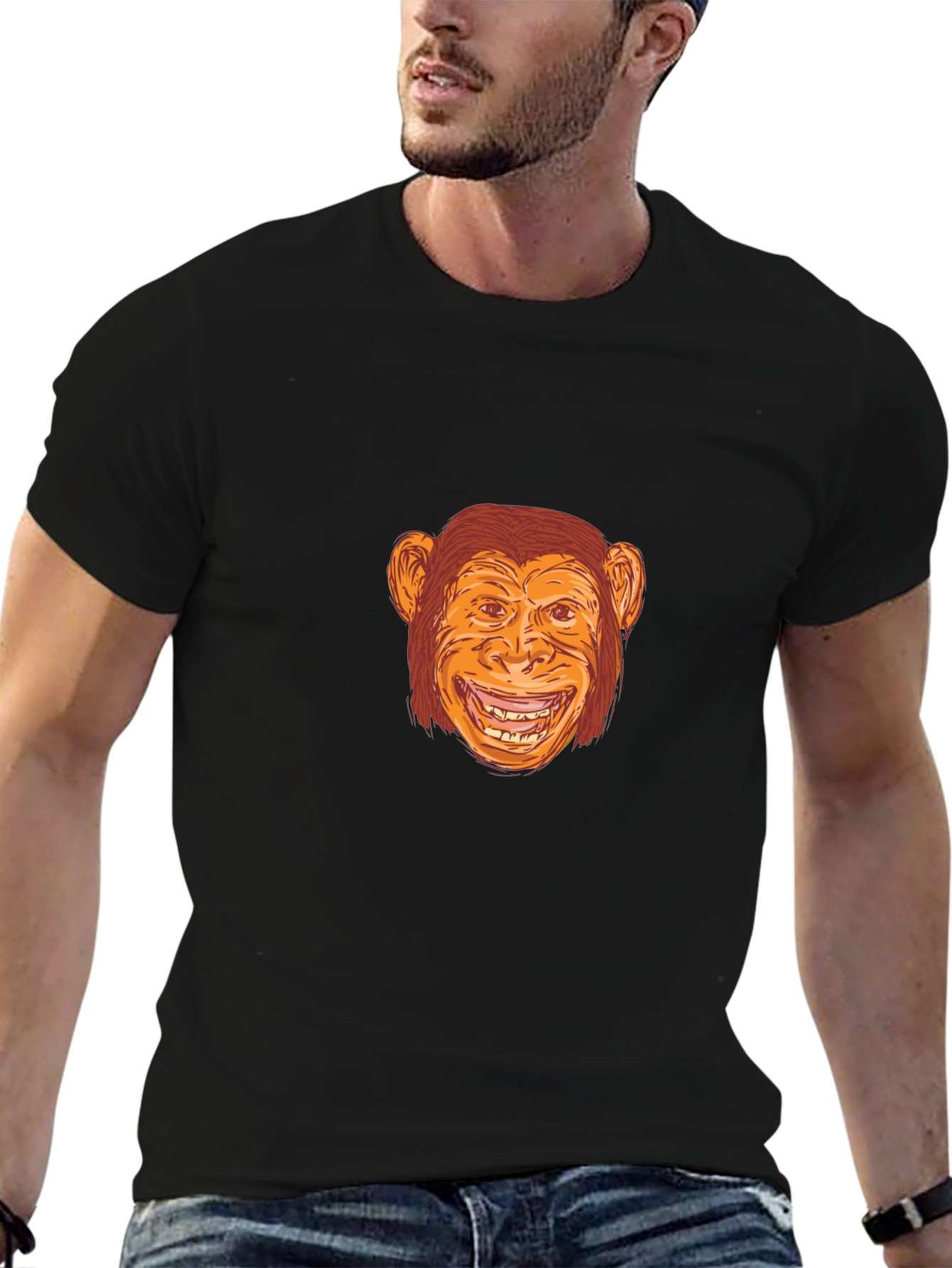 Funny Monkey Graphic Tee - Black Cotton T-Shirt