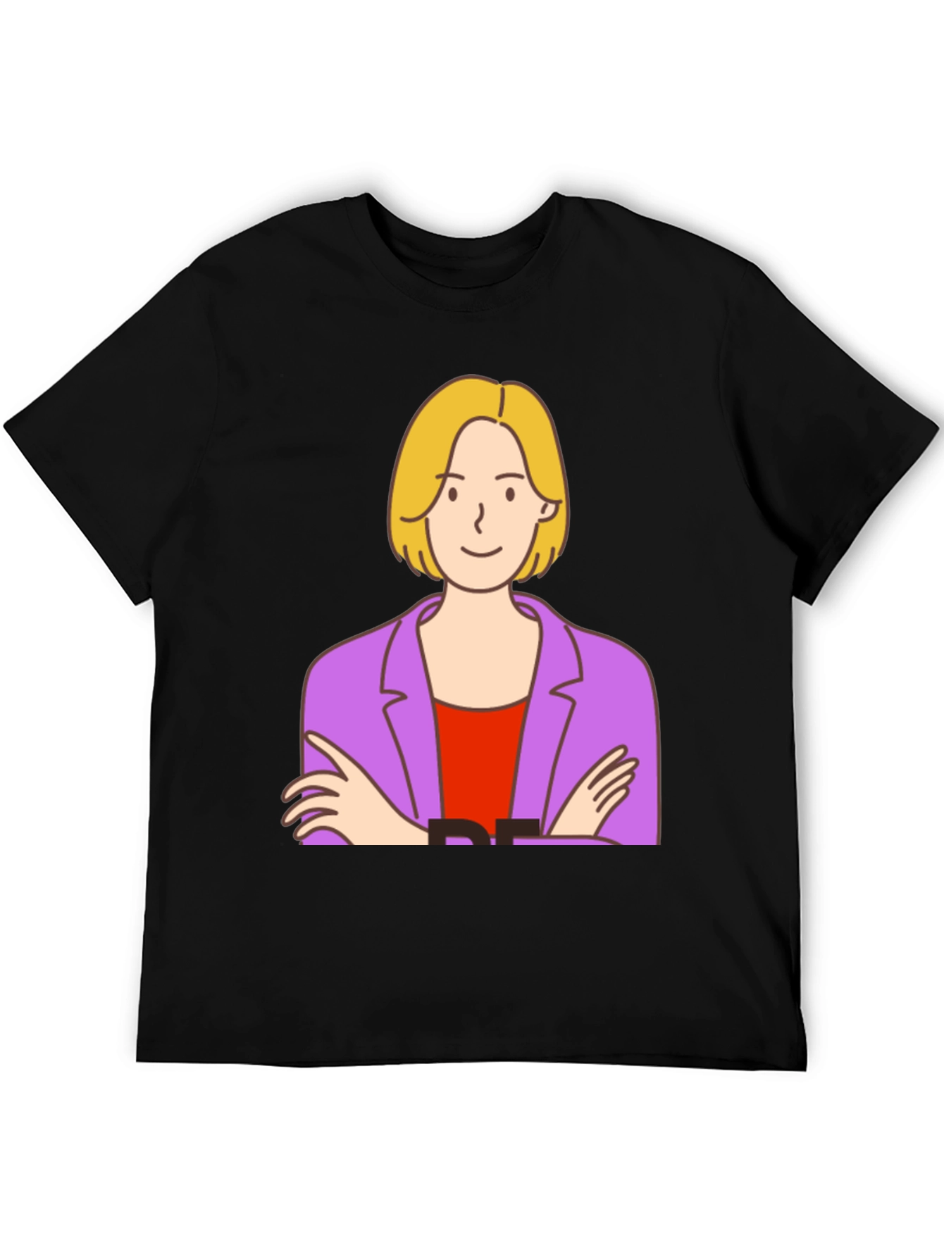 Cartoon Woman Graphic Tee - Black Cotton T-Shirt
