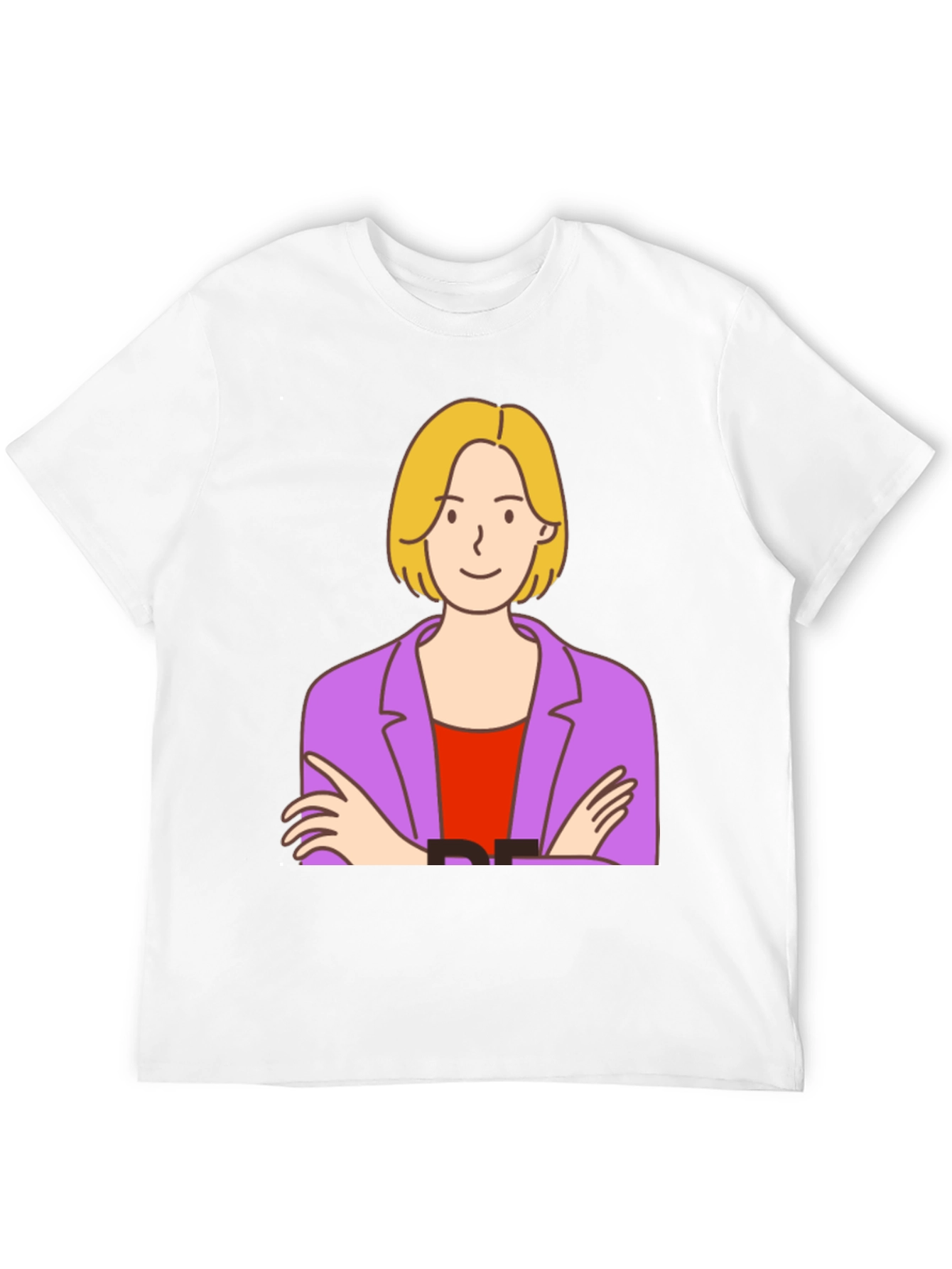 Cartoon Woman Graphic Tee - Black Cotton T-Shirt