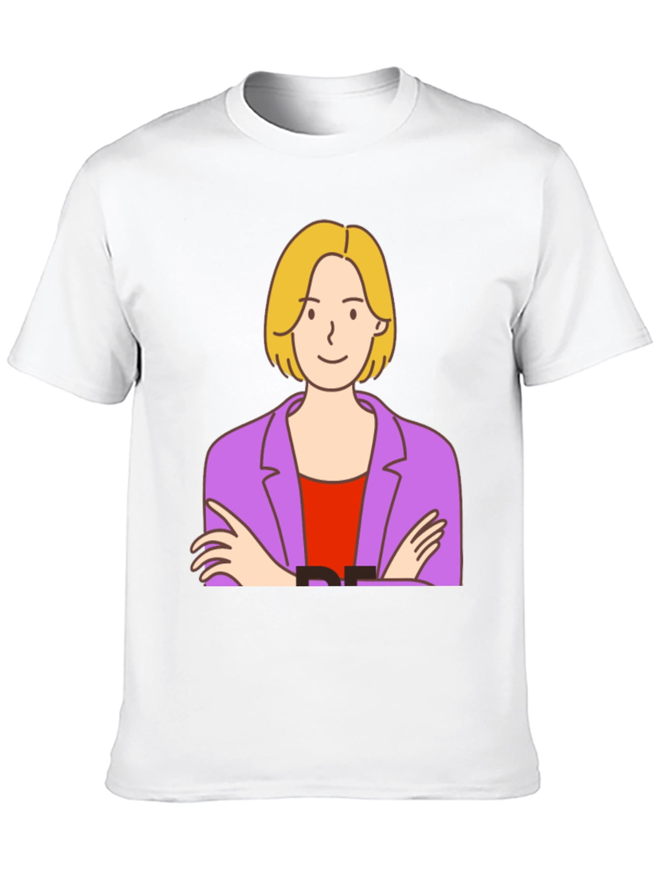 Cartoon Woman Graphic Tee - Black Cotton T-Shirt