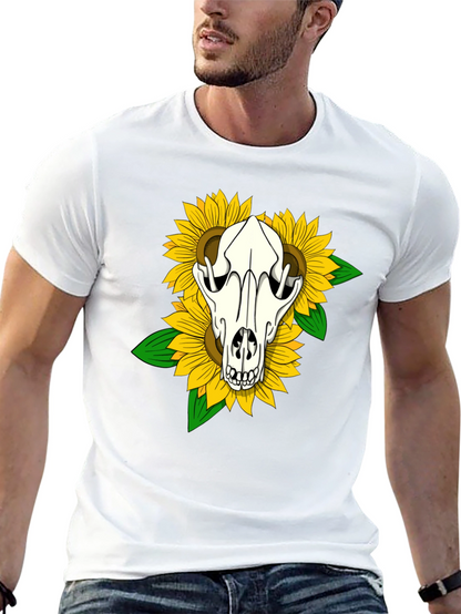 Skull & Sunflower Graphic Tee - Black Cotton T-Shirt