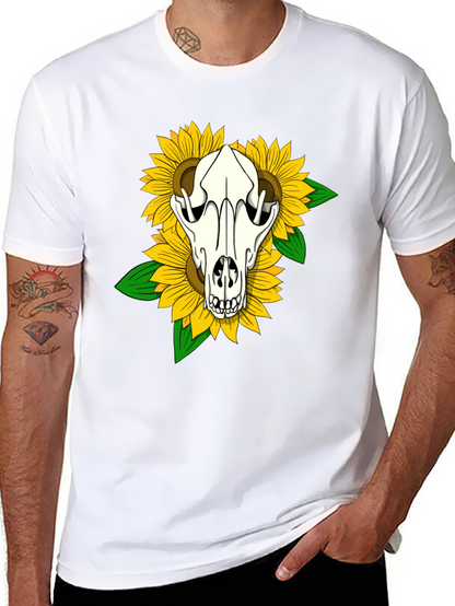 Skull & Sunflower Graphic Tee - Black Cotton T-Shirt