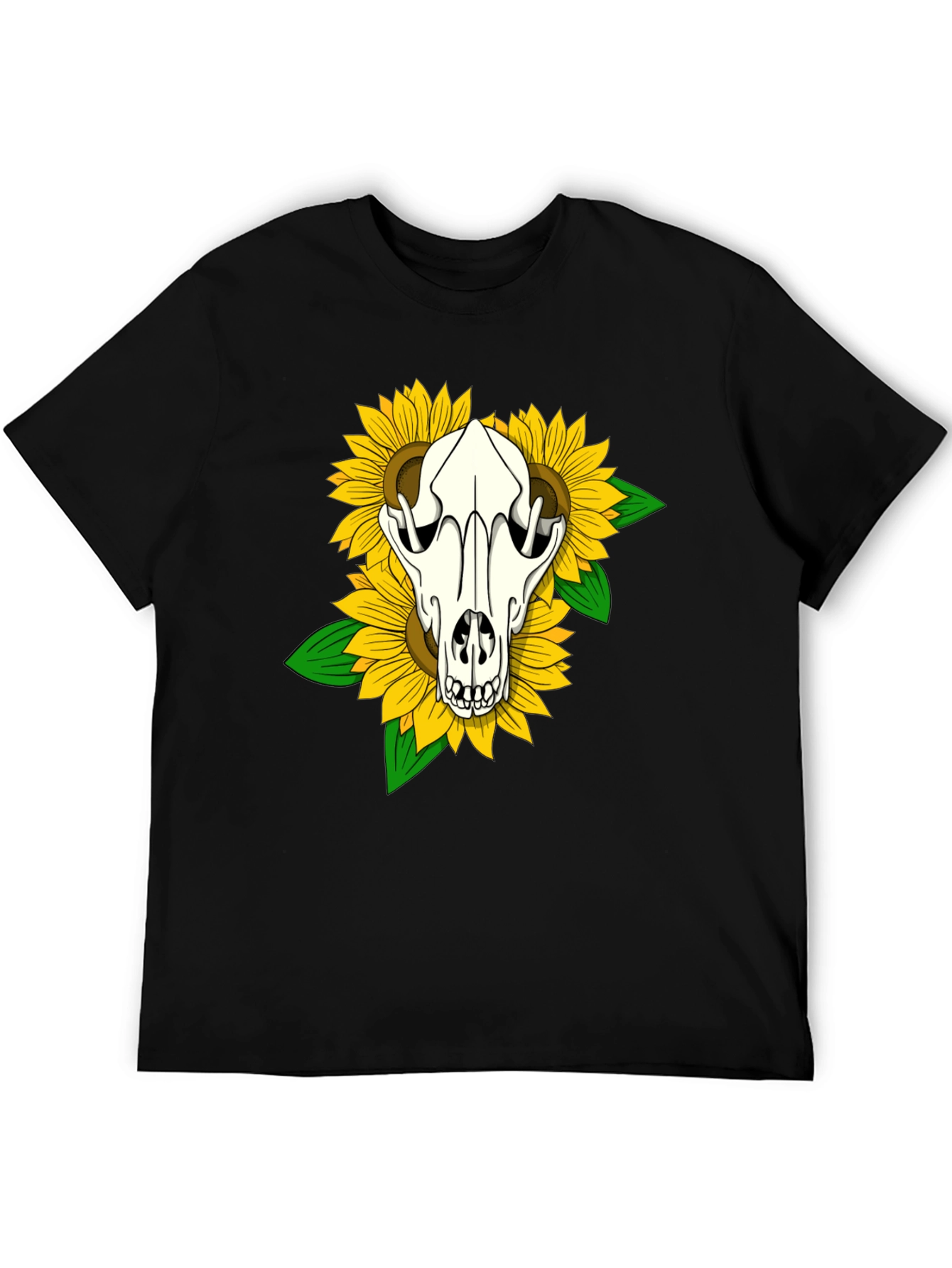 Skull & Sunflower Graphic Tee - Black Cotton T-Shirt