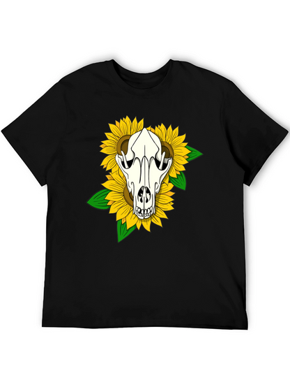Skull & Sunflower Graphic Tee - Black Cotton T-Shirt