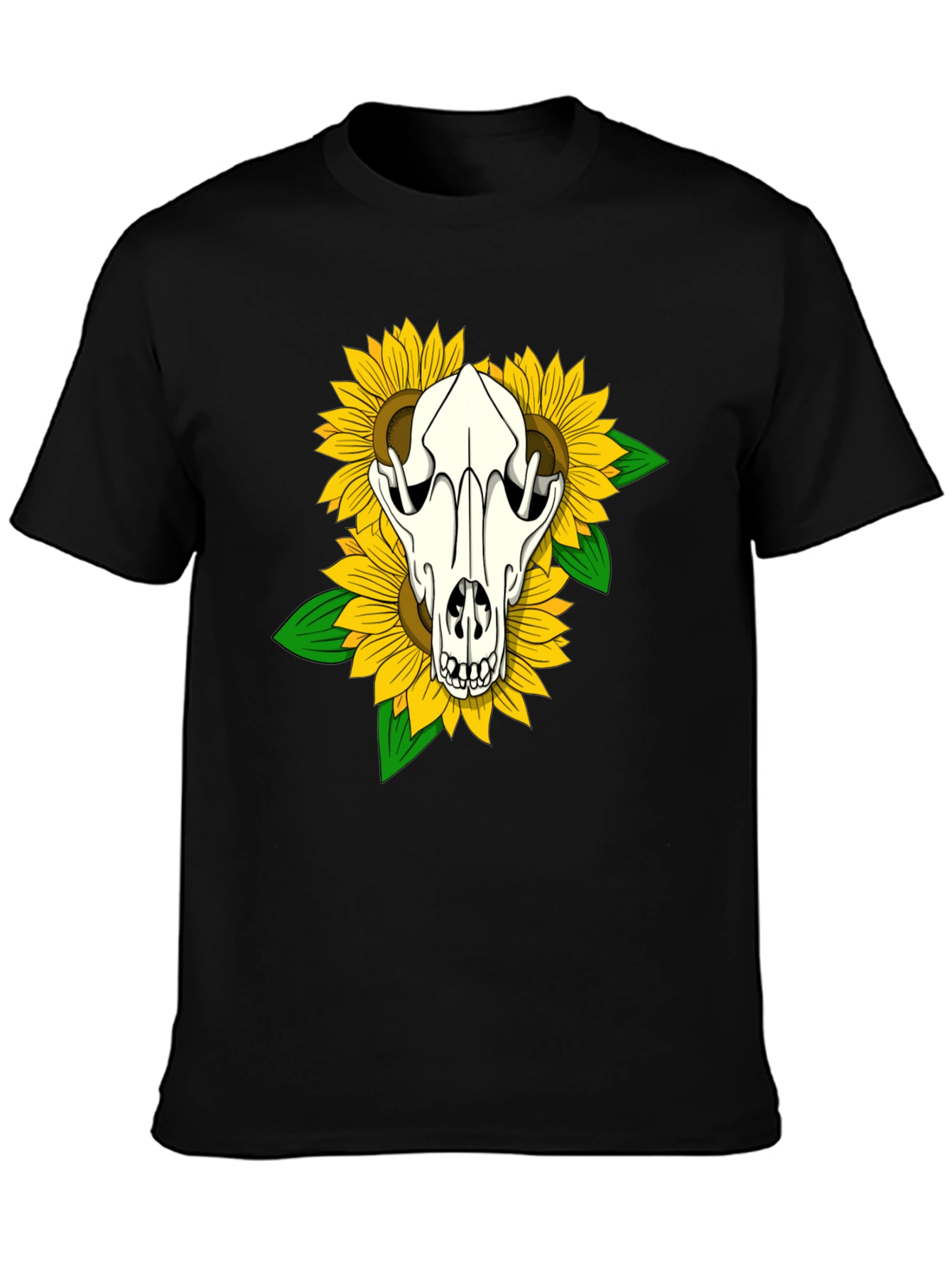 Skull & Sunflower Graphic Tee - Black Cotton T-Shirt