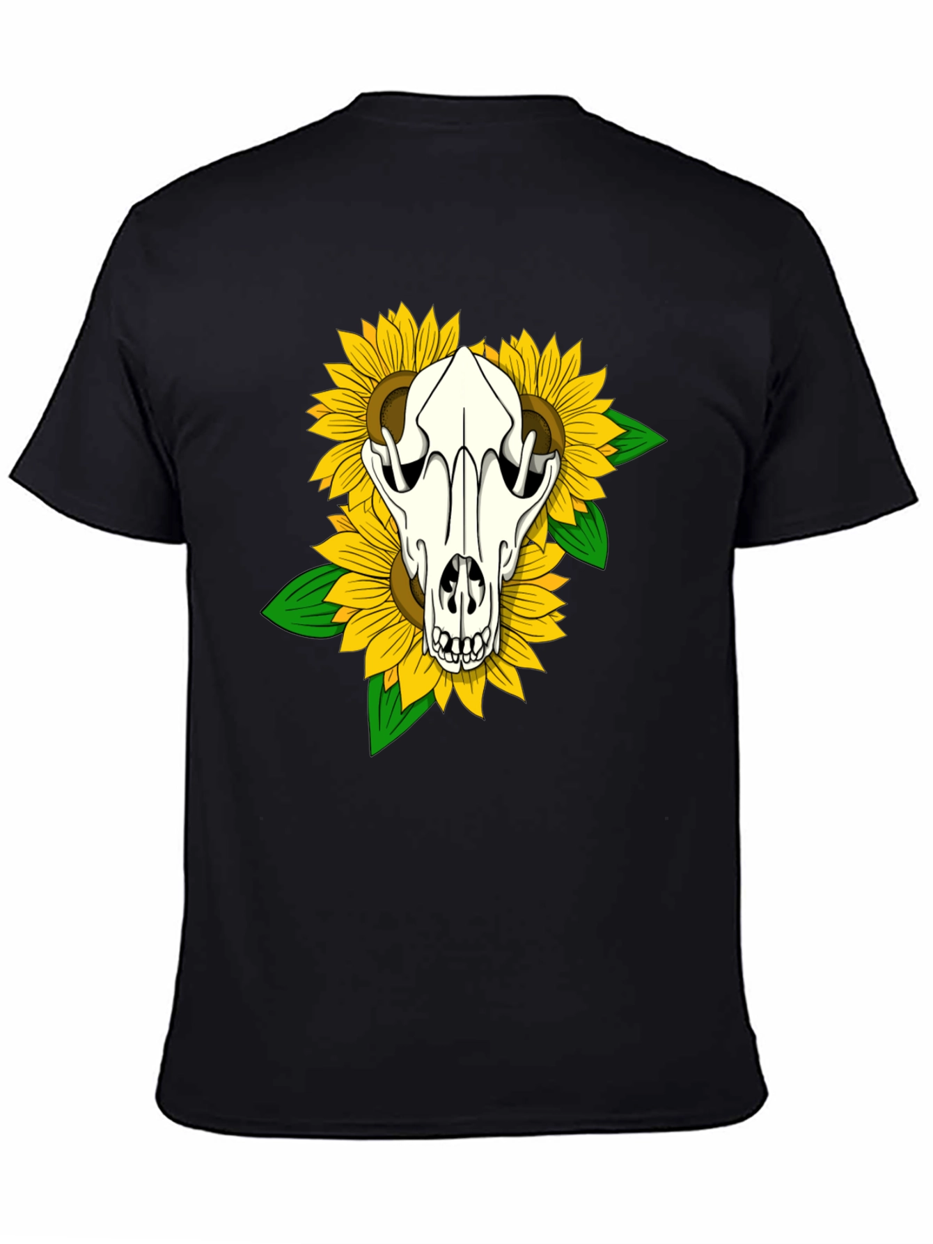 Skull & Sunflower Graphic Tee - Black Cotton T-Shirt