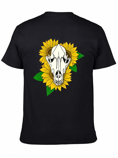 Skull & Sunflower Graphic Tee - Black Cotton T-Shirt