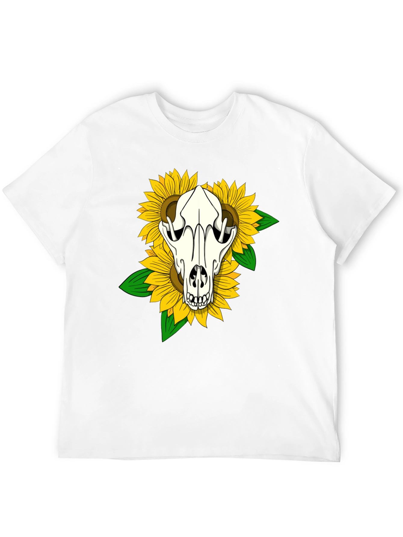 Skull & Sunflower Graphic Tee - Black Cotton T-Shirt