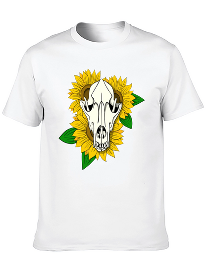 Skull & Sunflower Graphic Tee - Black Cotton T-Shirt