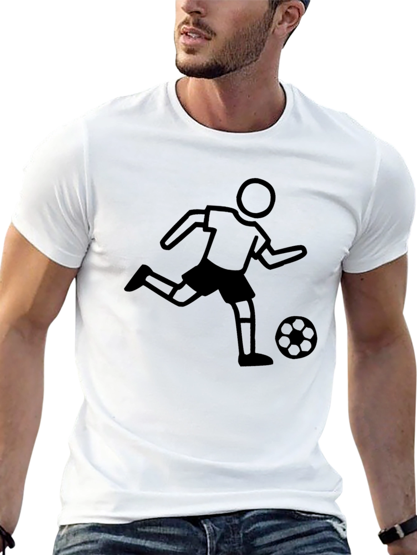 Soccer Player Graphic Tee - Black Cotton Shirt
