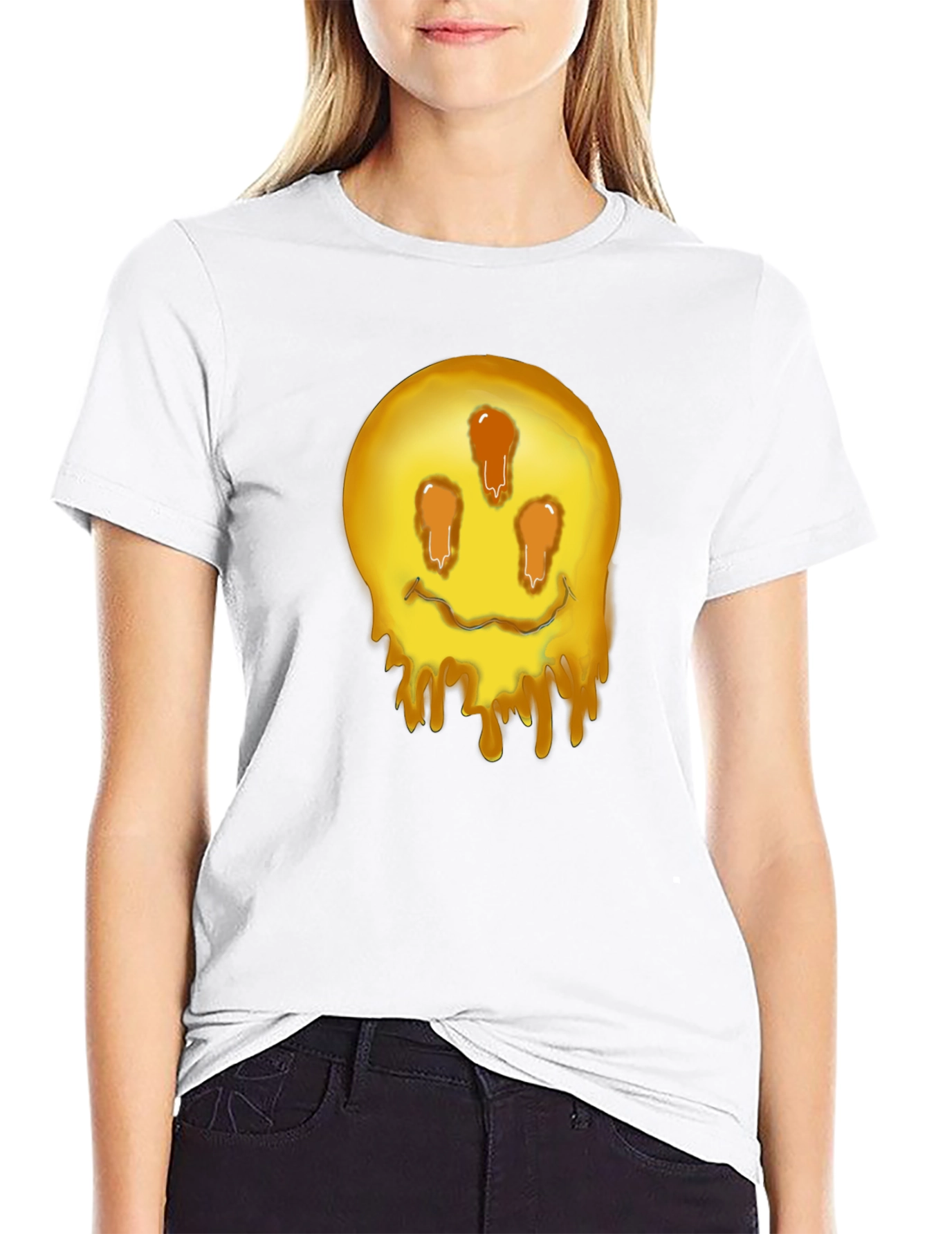 Melting Smiley Graphic Tee - Black