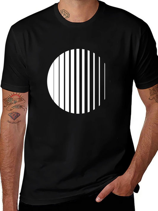 Modern Striped Circle Graphic Black T-Shirt