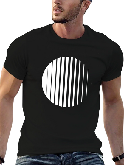 Modern Striped Circle Graphic Black T-Shirt
