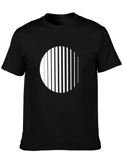 Modern Striped Circle Graphic Black T-Shirt